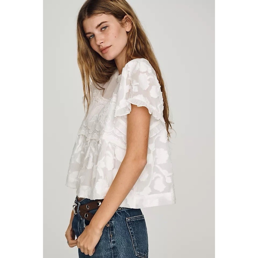 By Anthropologie Babydoll Top White MSRP $128 NWT SIZE S